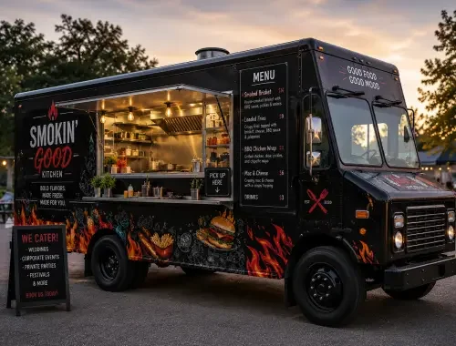 Custom food truck build for mobile kitchens, catering and street food service.