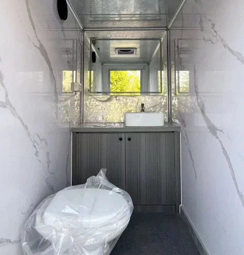 Luxury washroom trailer build options for events, job sites and outdoor functions.