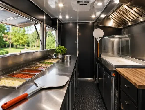 Custom pizza trailer build for mobile pizza businesses and food vendors.