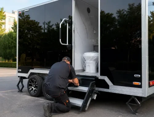 Washroom trailer repair service for rental units, event trailers and site trailers.